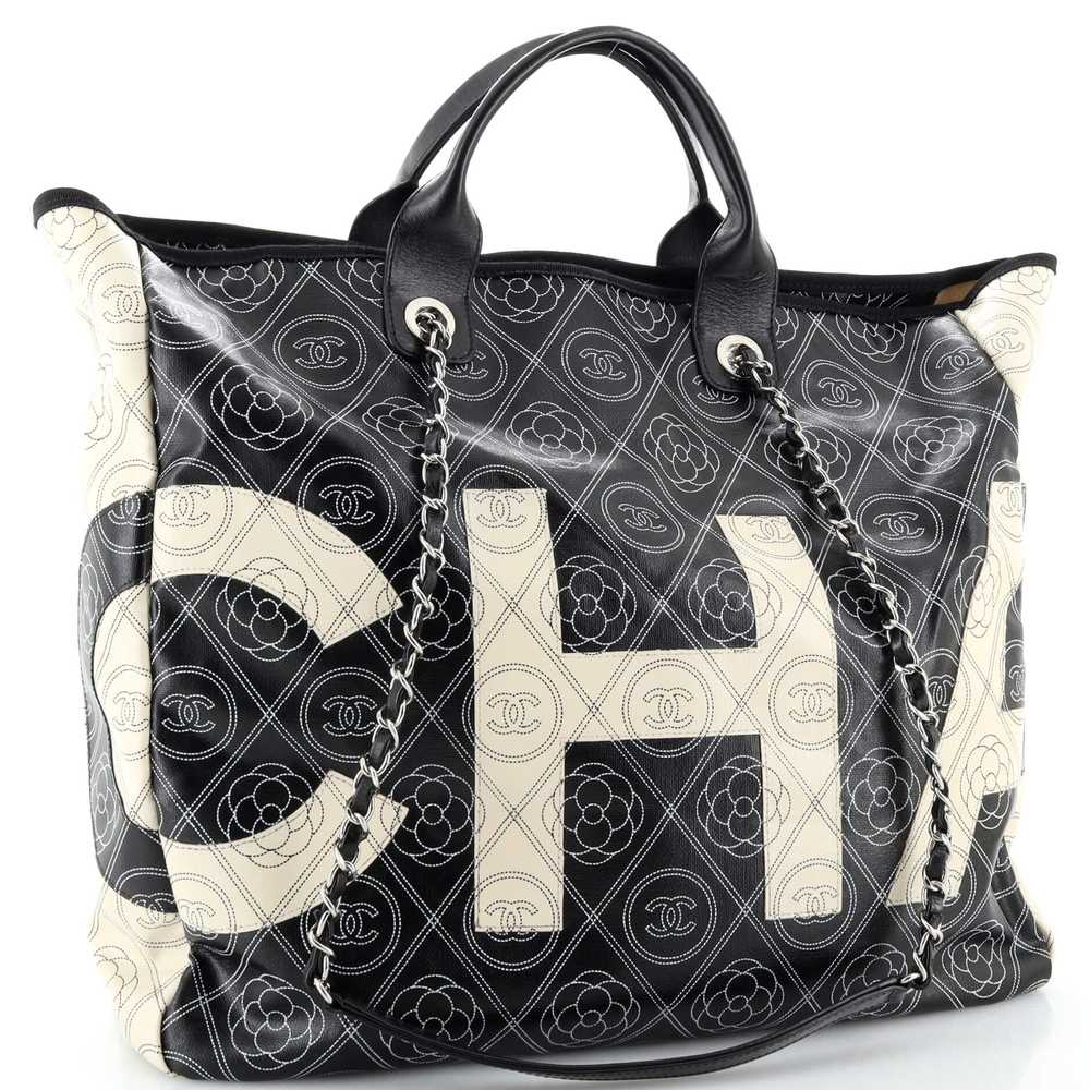CHANEL Logo Camellia Shopping Tote Printed Coated… - image 2