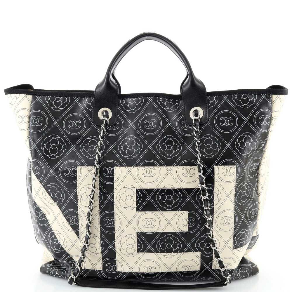 CHANEL Logo Camellia Shopping Tote Printed Coated… - image 3