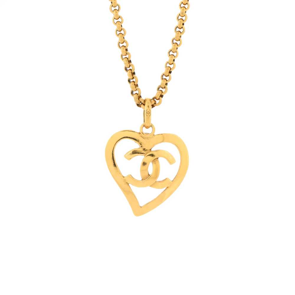 CHANEL Vintage CC Heart Pendant Long Necklace - image 1