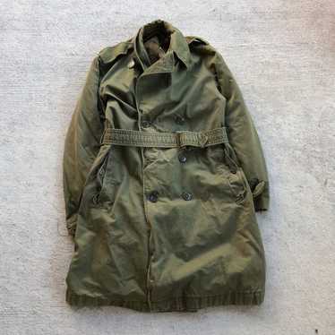 Vintage 50's Korean War Green Trench Overcoat Woo… - image 1