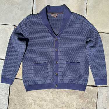 Tasso Elba Navy Cardigan Collar Pattern Sweater - image 1