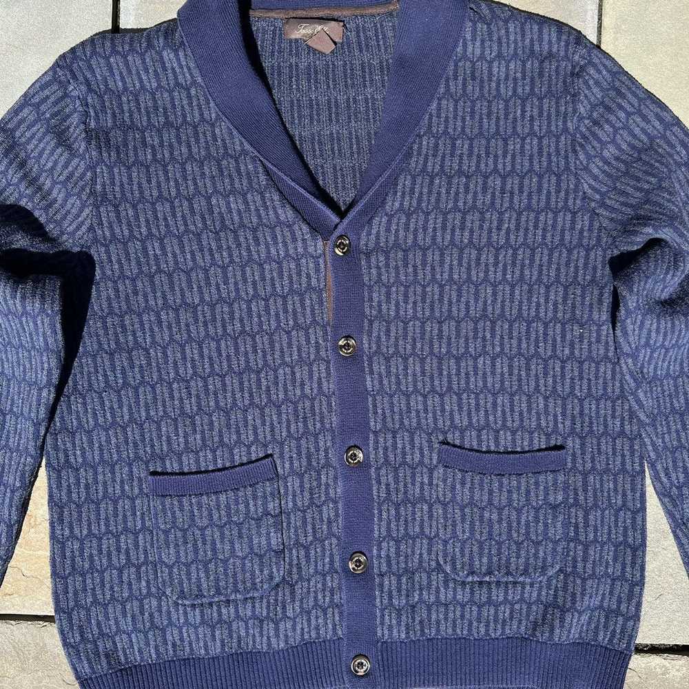 Tasso Elba Navy Cardigan Collar Pattern Sweater - image 4