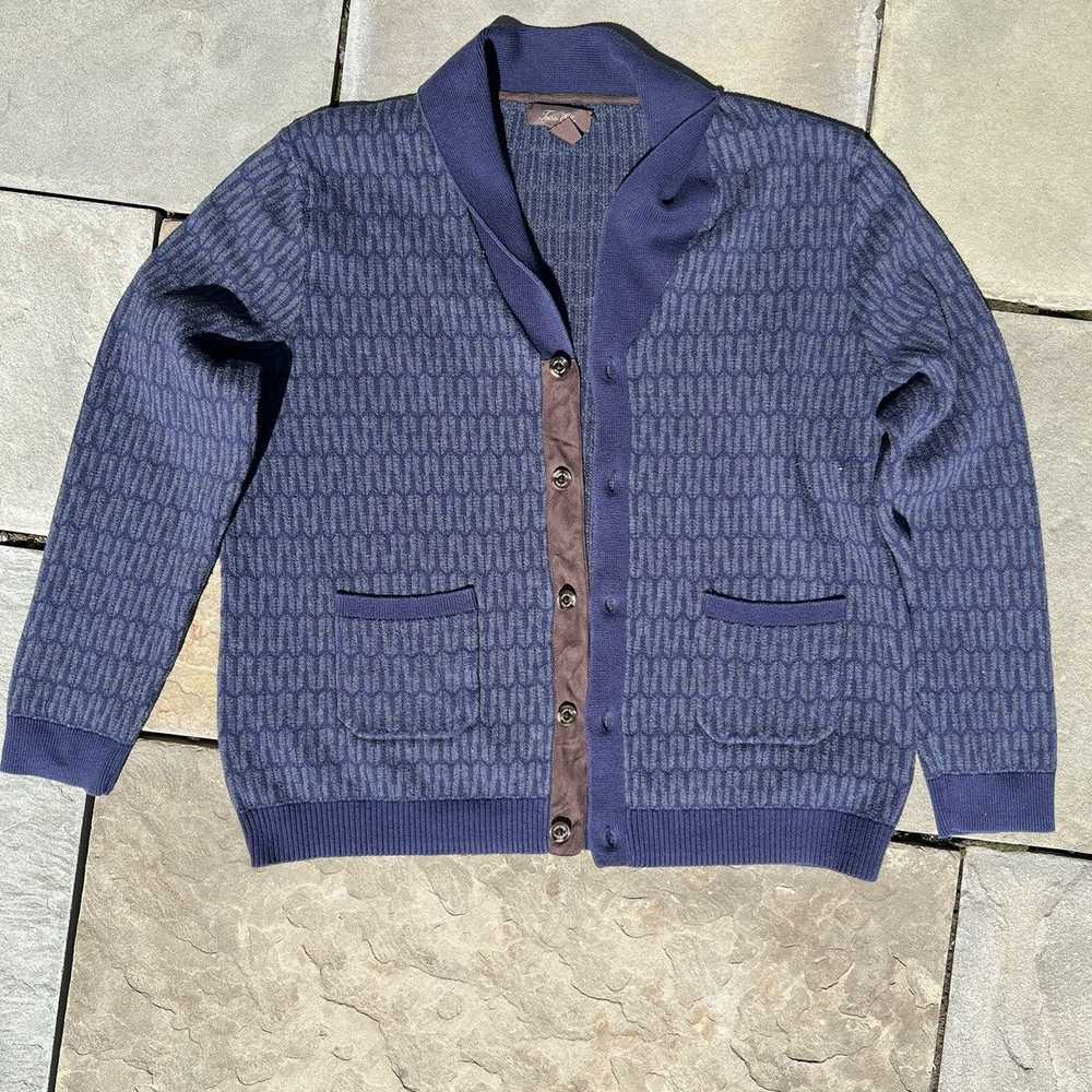 Tasso Elba Navy Cardigan Collar Pattern Sweater - image 5