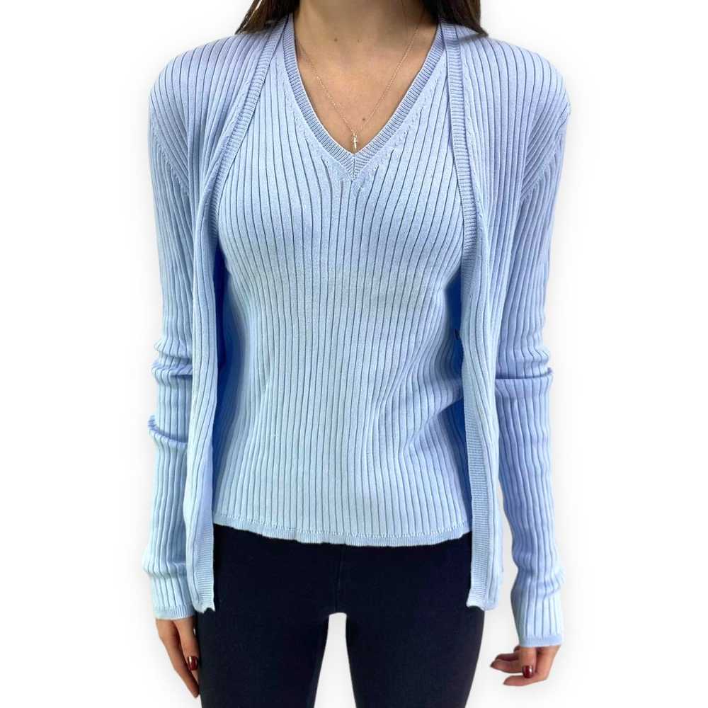 00s LEGGIADRO Vintage Blue Ribbed Knit Sweater Ta… - image 1