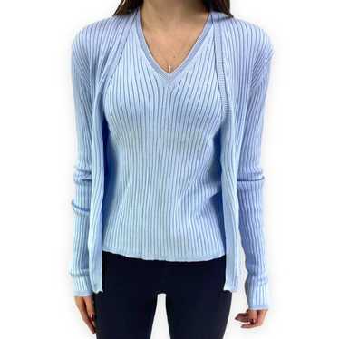 00s LEGGIADRO Vintage Blue Ribbed Knit Sweater Ta… - image 1