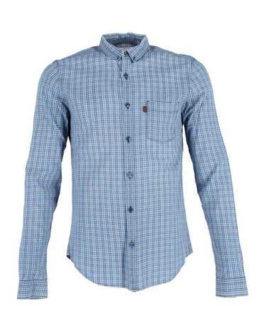 Burberry Blue Checkered Cotton Shirt with Button-D