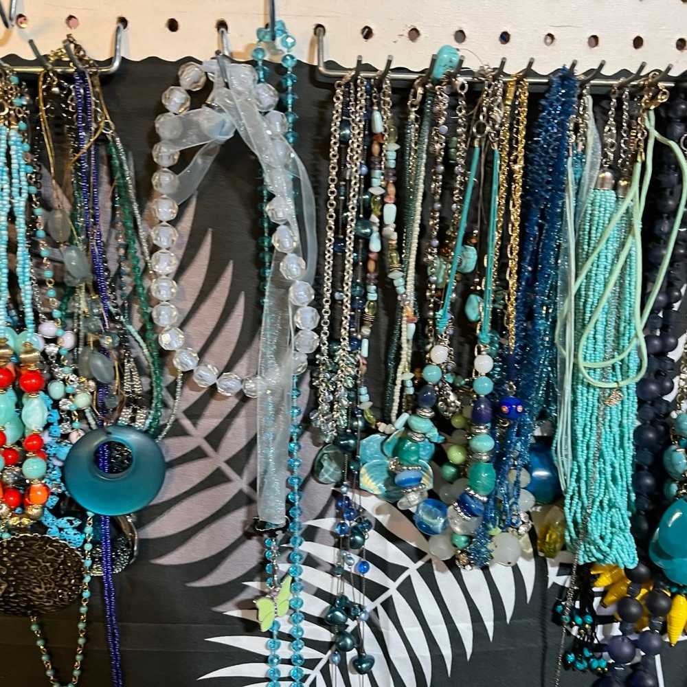 Vintage to now teal jewelry necklace lot all wear… - image 3