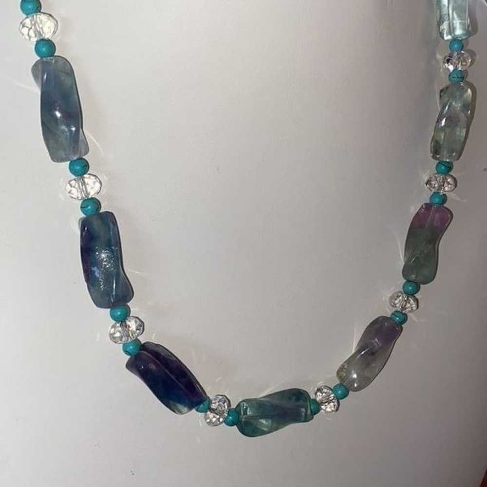 Rainbow Fluorite Pebble Necklace With Turquoise S… - image 10