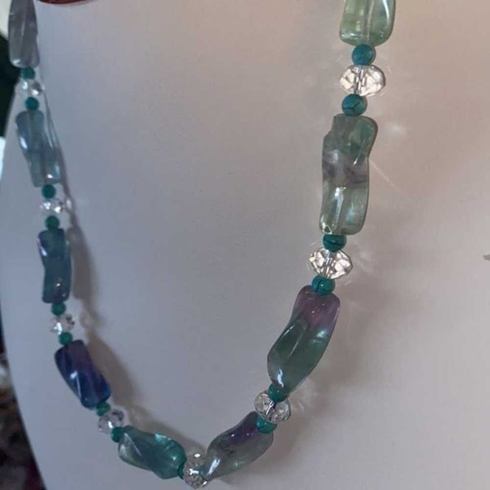 Rainbow Fluorite Pebble Necklace With Turquoise S… - image 11