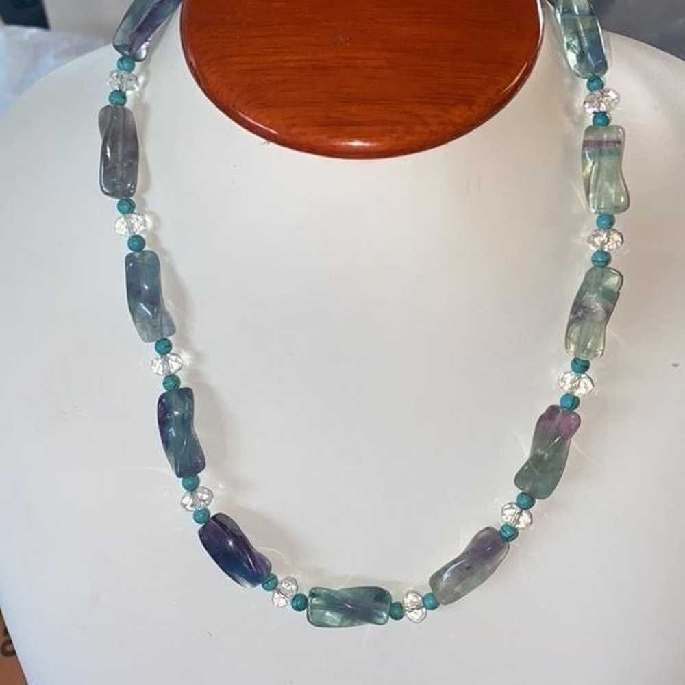 Rainbow Fluorite Pebble Necklace With Turquoise S… - image 12