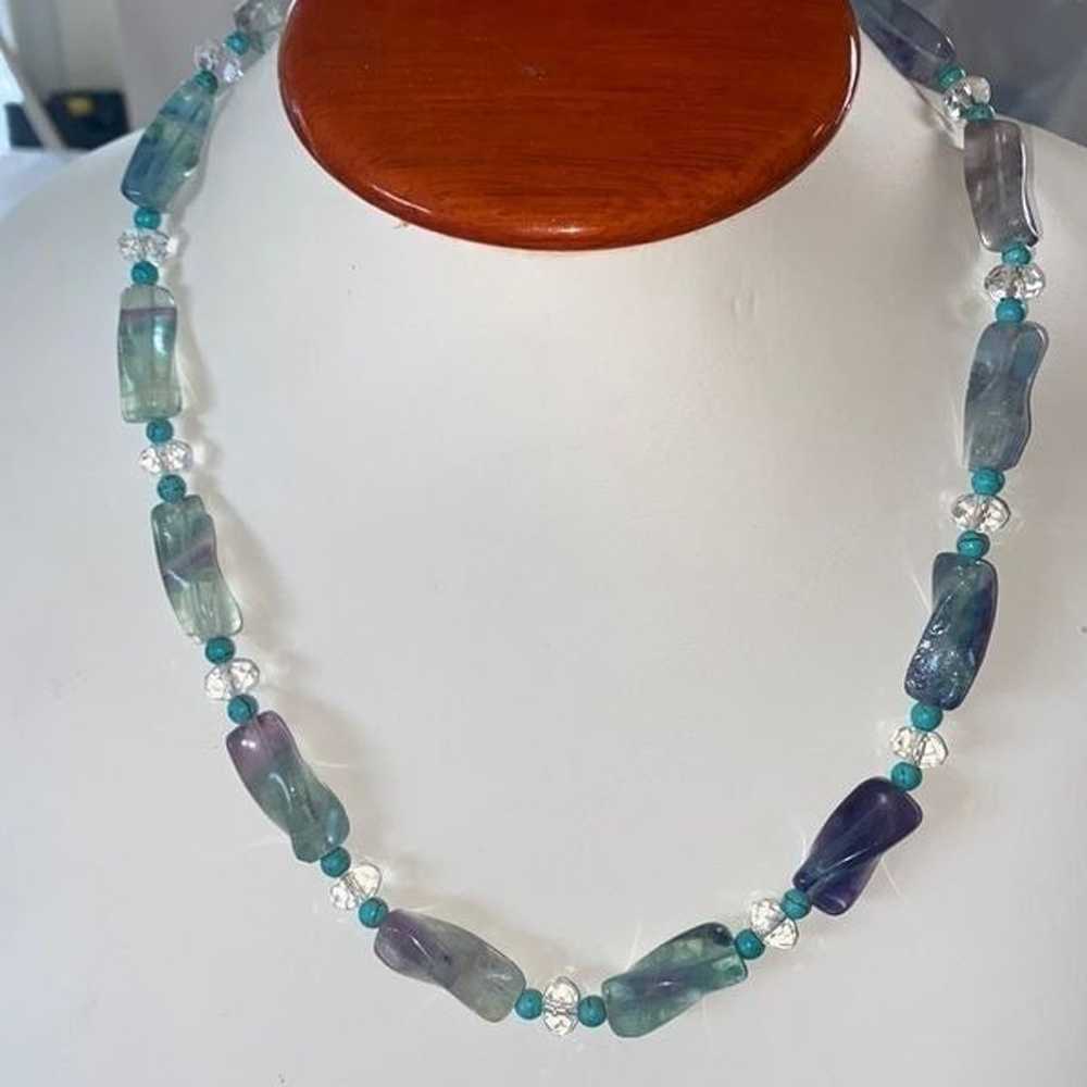 Rainbow Fluorite Pebble Necklace With Turquoise S… - image 1