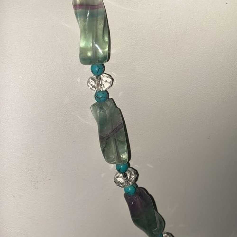 Rainbow Fluorite Pebble Necklace With Turquoise S… - image 3