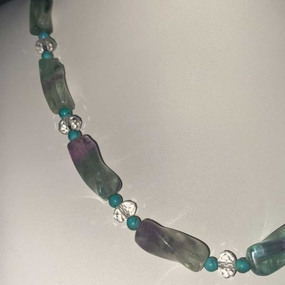 Rainbow Fluorite Pebble Necklace With Turquoise S… - image 4