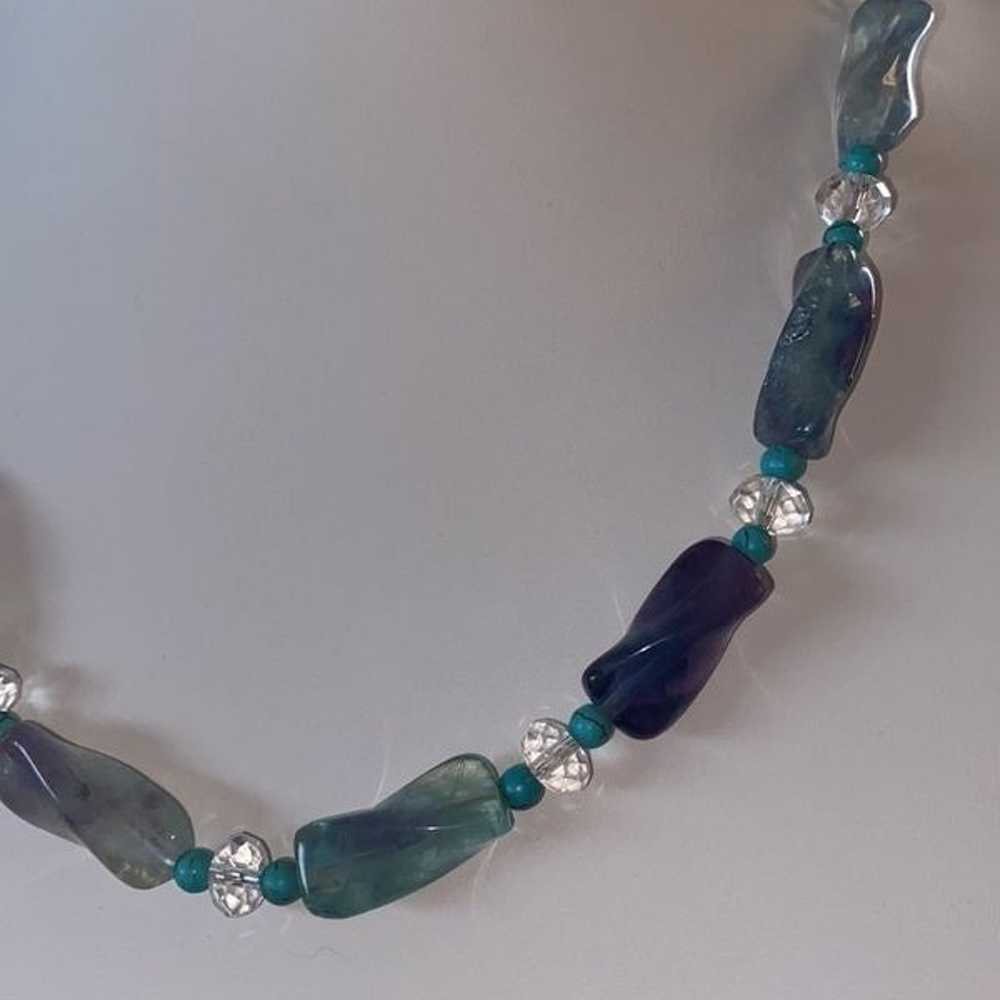 Rainbow Fluorite Pebble Necklace With Turquoise S… - image 5