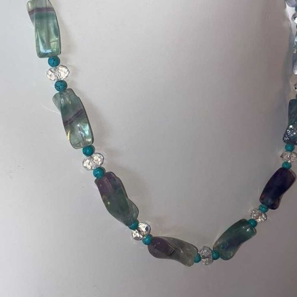 Rainbow Fluorite Pebble Necklace With Turquoise S… - image 8