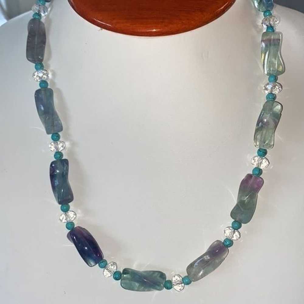 Rainbow Fluorite Pebble Necklace With Turquoise S… - image 9