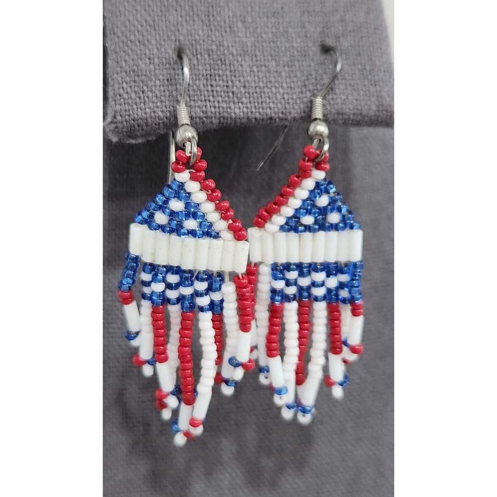 Other Hand Beaded American Flag Red White Blue Da… - image 1