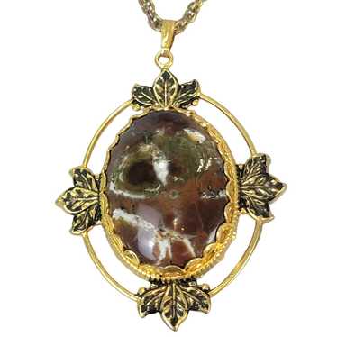 Vintage Mojave Jasper Pendant Necklace Gold Chain 