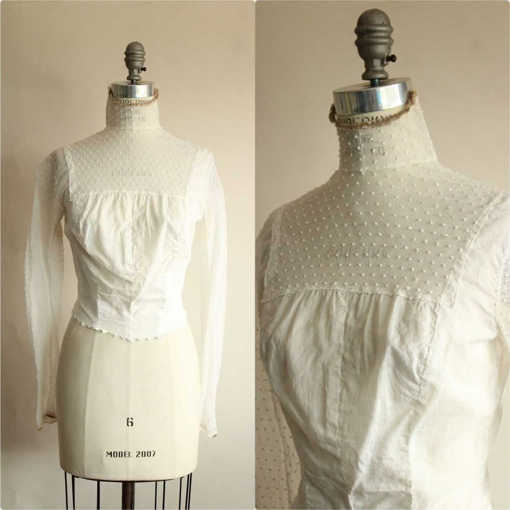 Vintage Antique 1900s Blouse In White With Lace F… - image 1