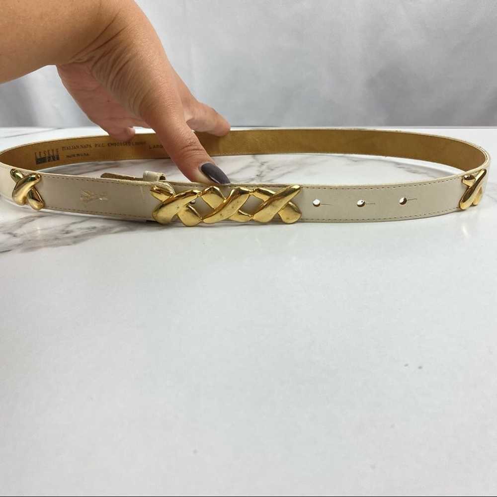 Vintage Leslie Fay Napa Leather Cream Belt Size L… - image 4