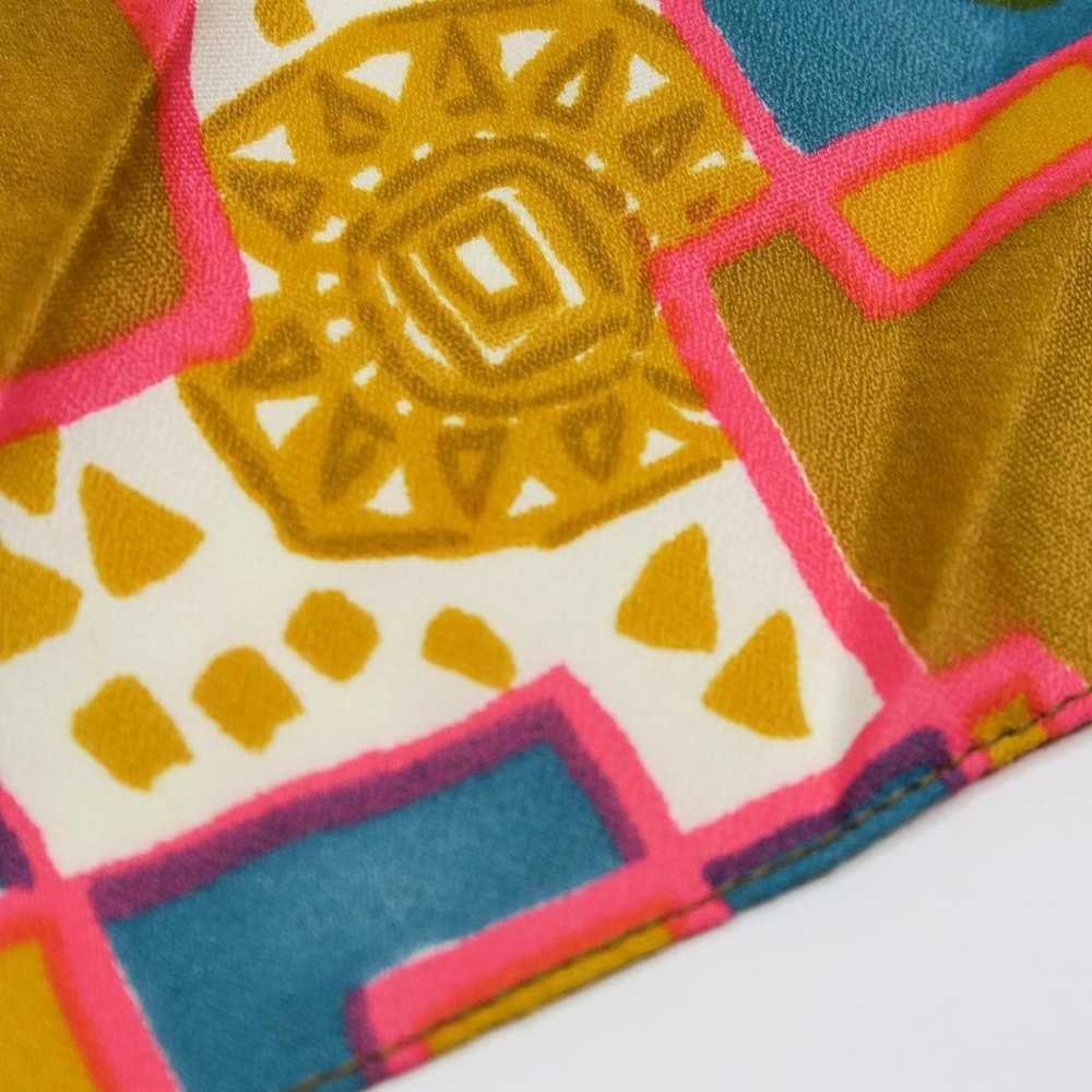 Vintage Teal Blue & Yellow Aztec Sun Geometric Sc… - image 5
