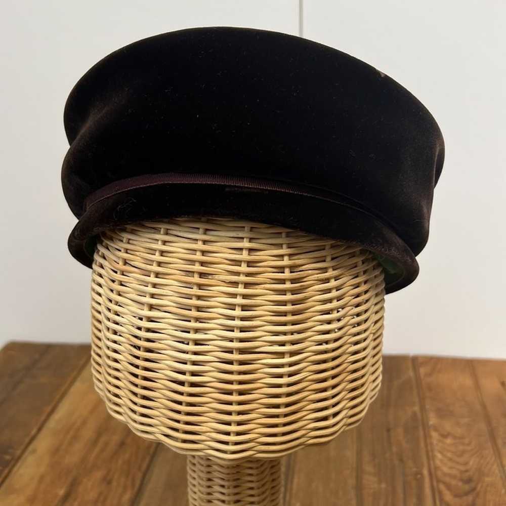 Vintage ladies brown velvet pillbox hat - image 3