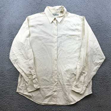 Vintage LL Bean Shirt Womens 12 Beige Solid Butto… - image 1