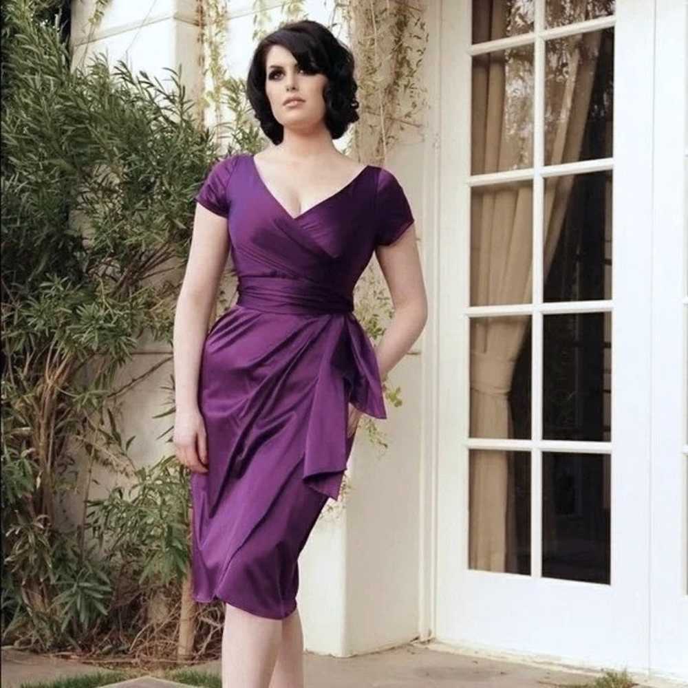 Pinup Couture Ava Wrap Look Dress Purple Satin Pl… - image 1