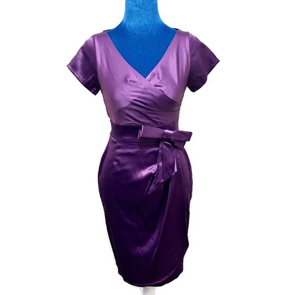 Pinup Couture Ava Wrap Look Dress Purple Satin Pl… - image 2