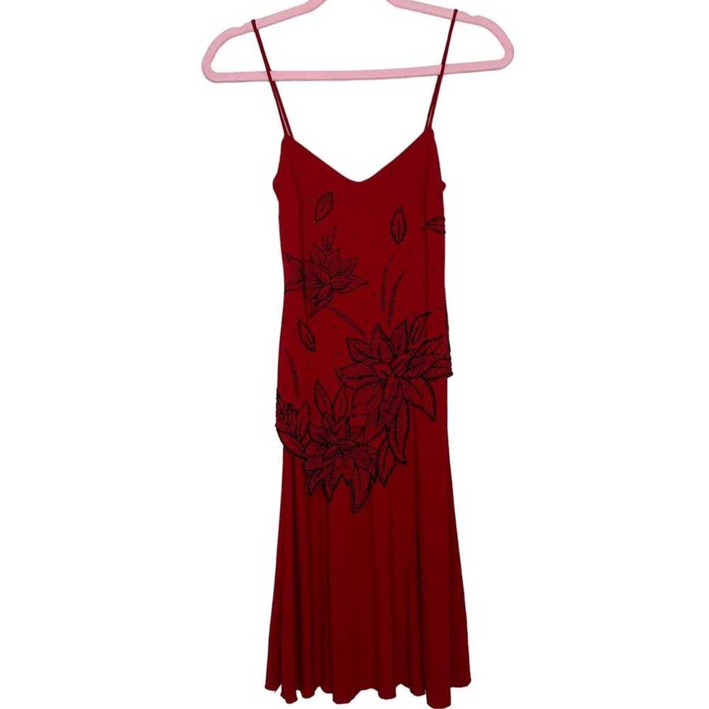 Vintage 90s Small Red Beaded Floral Mini Dress As… - image 1