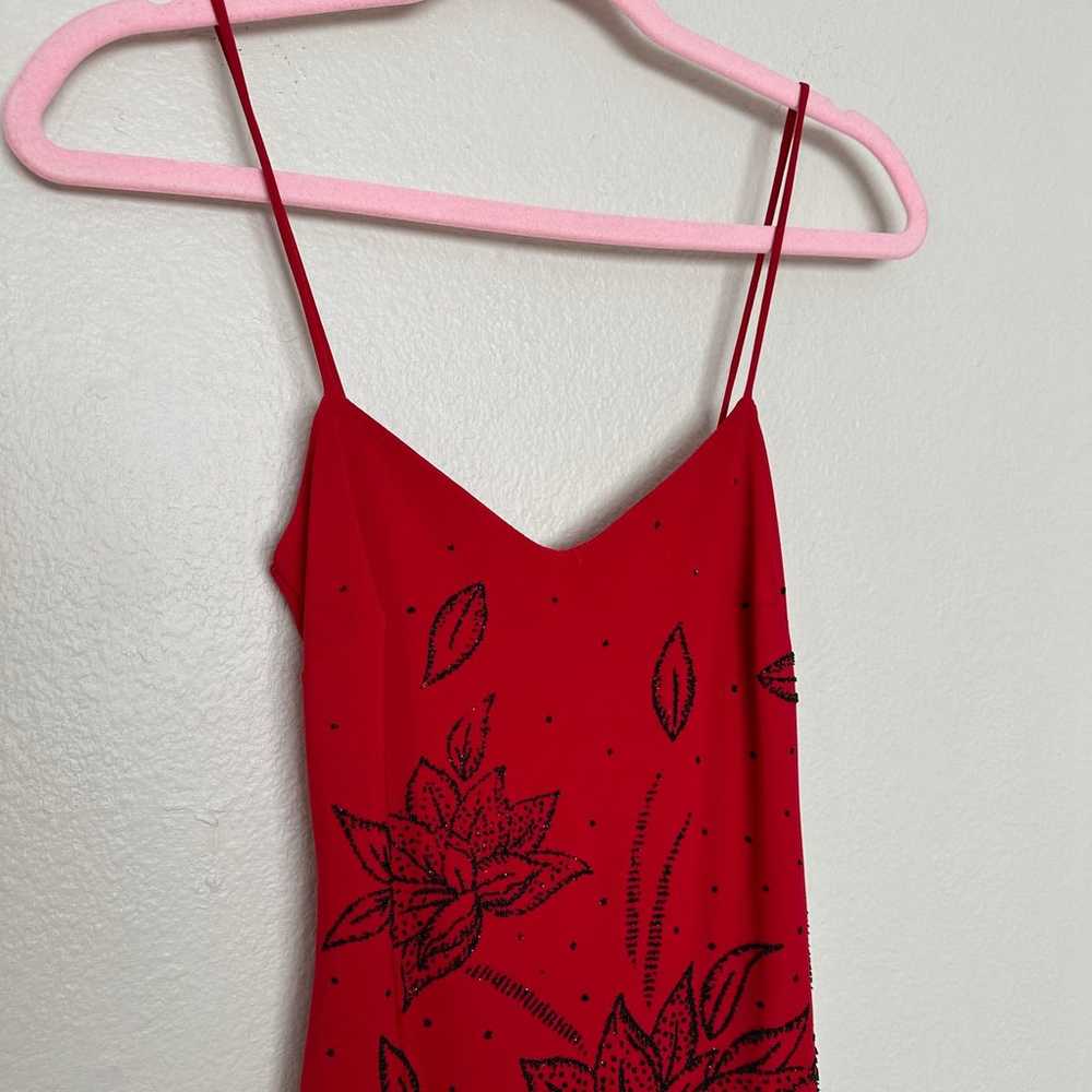 Vintage 90s Small Red Beaded Floral Mini Dress As… - image 3