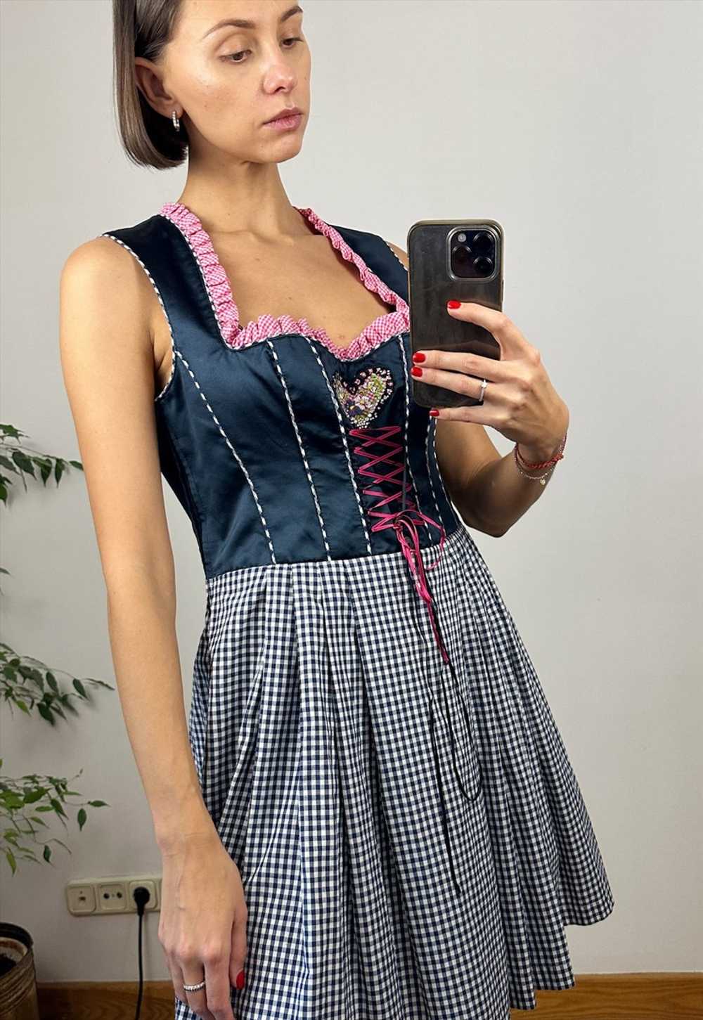 Austrian Blue Plaid Apron Dress,Dirndl dress, Cot… - image 3
