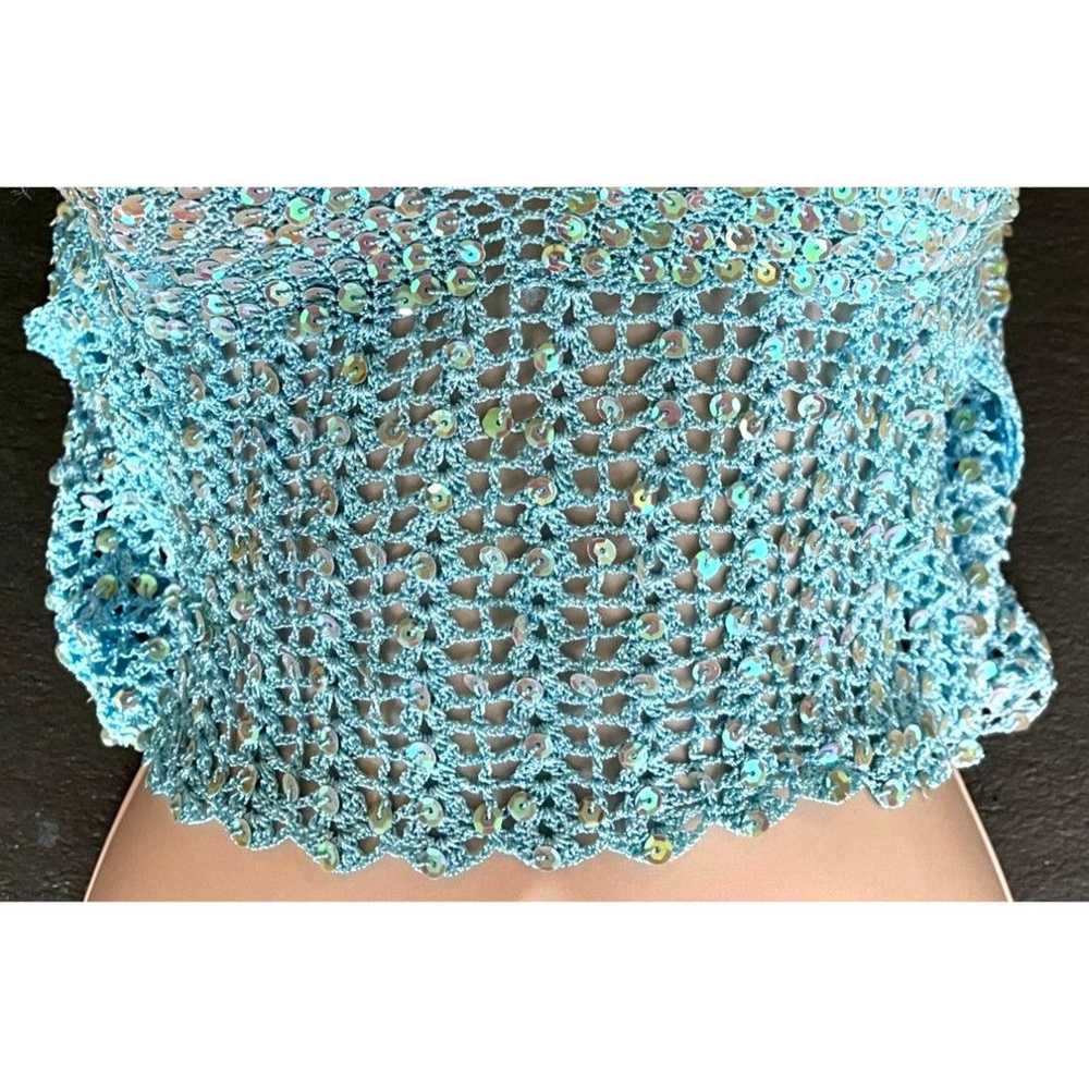 Vintage Vintage 90s Crochet Sequins Cropped Halte… - image 3