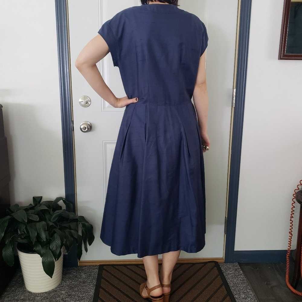 80s Does 40s Blue Silk Midi Dress - image 4