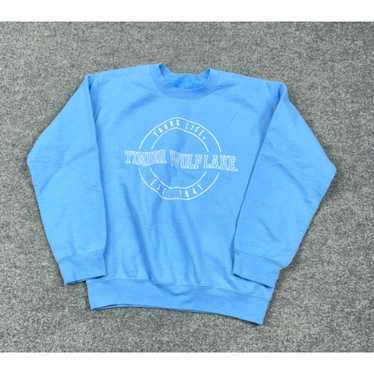 Vintage VTG Timber Wolf Lake Print Blue Sweatshirt