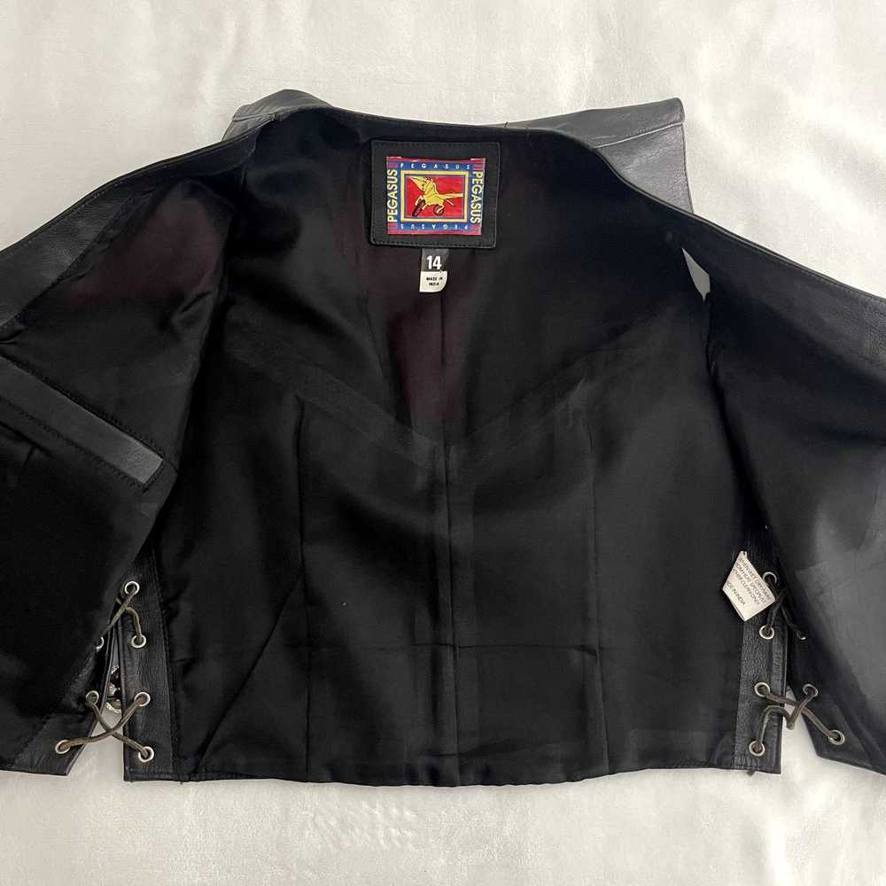 Vintage Pegasus Ladies Black Leather Vest Fringed… - image 12
