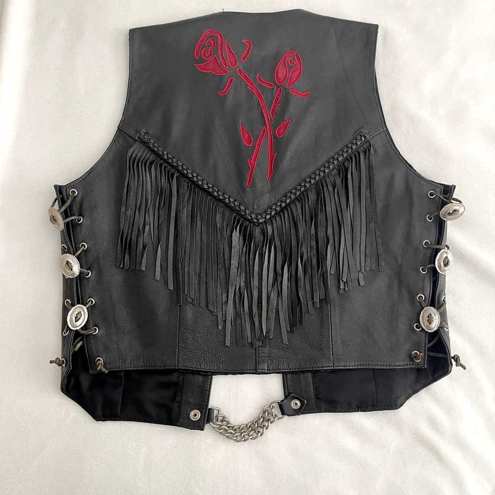 Vintage Pegasus Ladies Black Leather Vest Fringed… - image 4