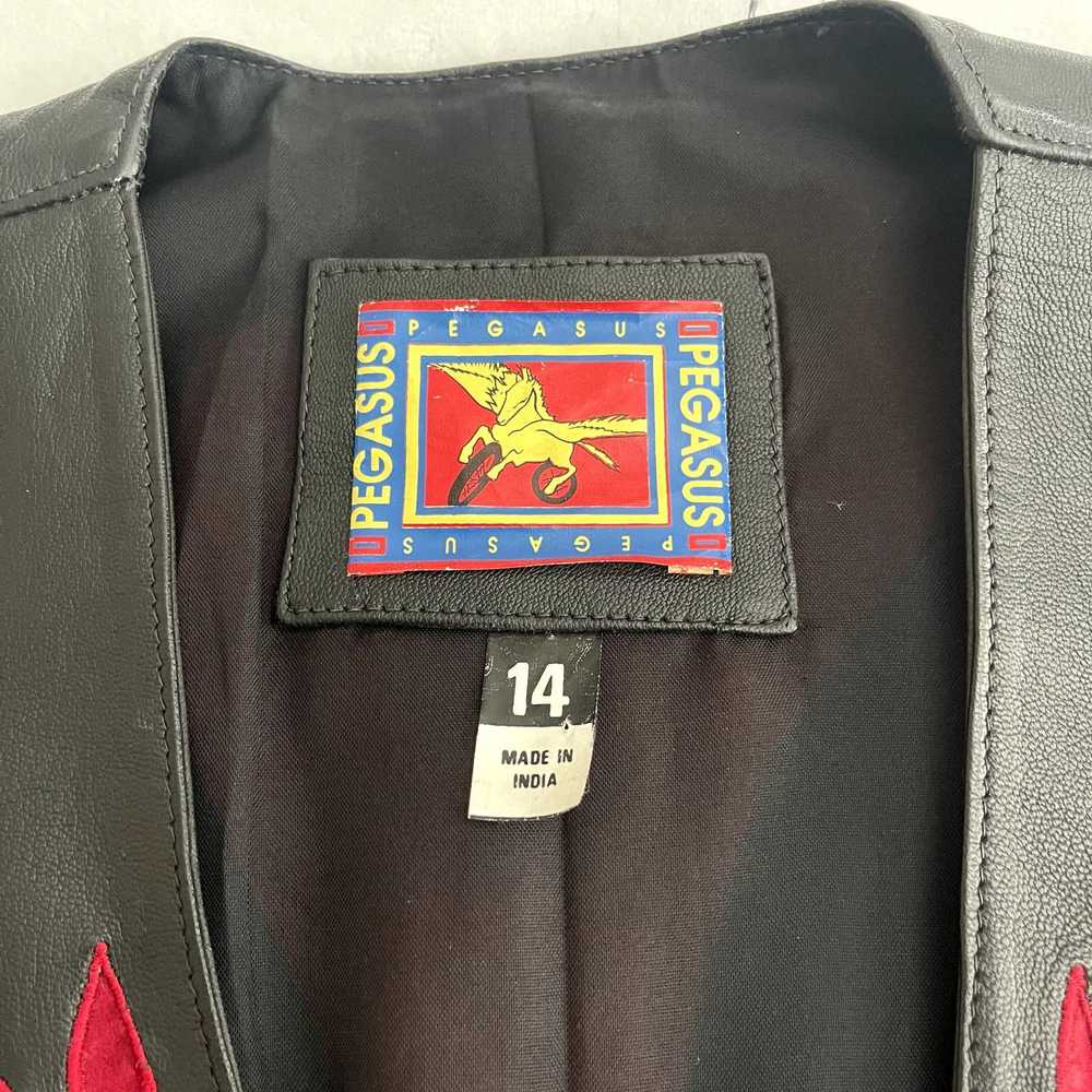 Vintage Pegasus Ladies Black Leather Vest Fringed… - image 5