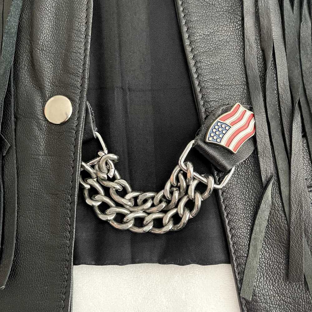 Vintage Pegasus Ladies Black Leather Vest Fringed… - image 6