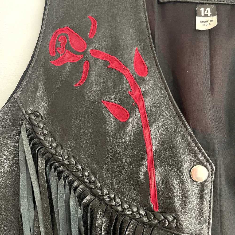 Vintage Pegasus Ladies Black Leather Vest Fringed… - image 8
