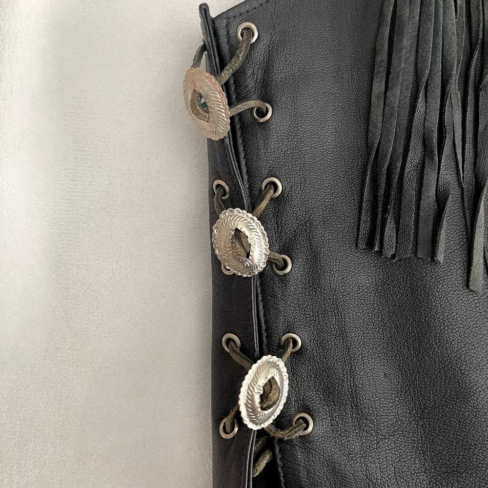Vintage Pegasus Ladies Black Leather Vest Fringed… - image 9