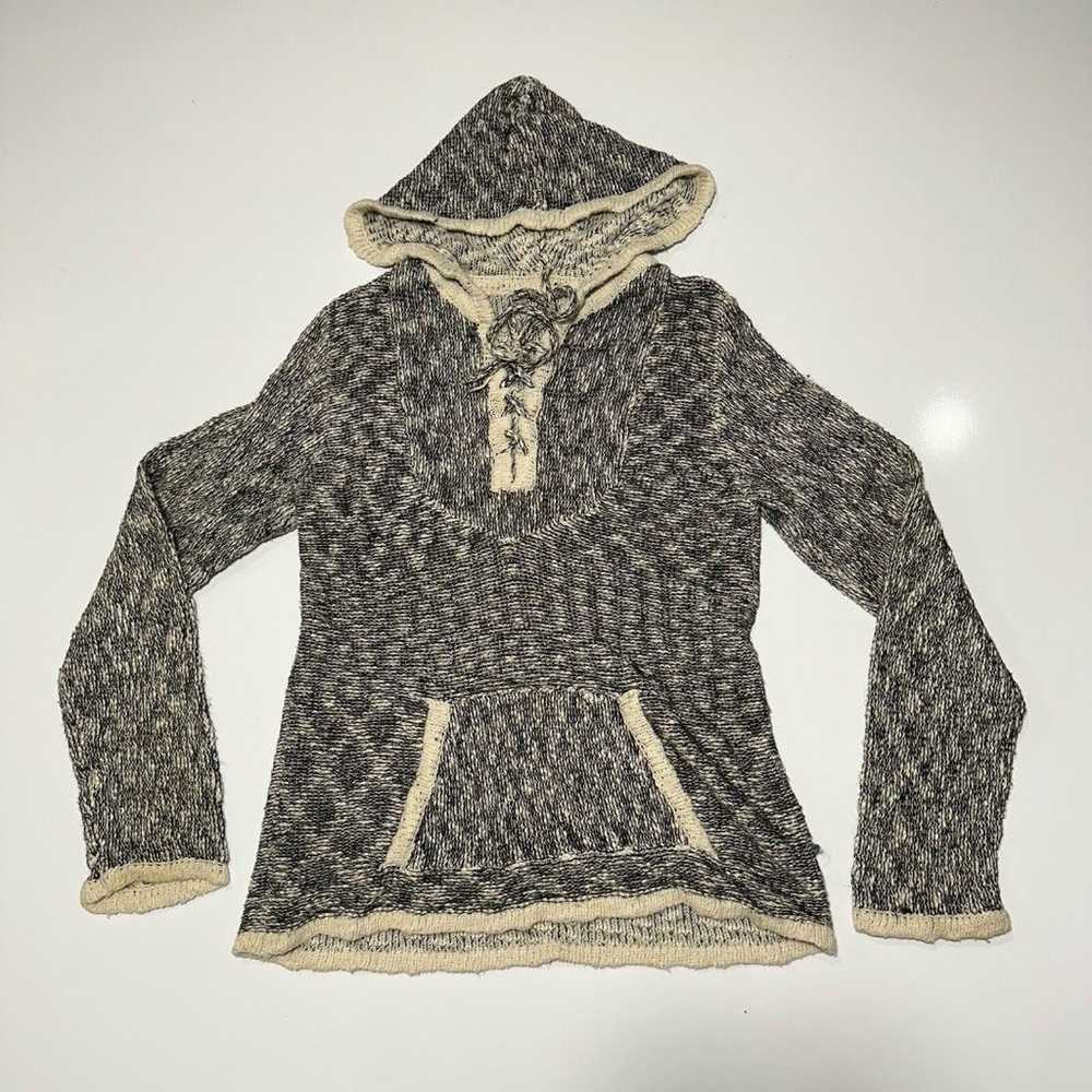 Women S / M Knit Sweater Hooded Long Sleeve Grey … - image 1