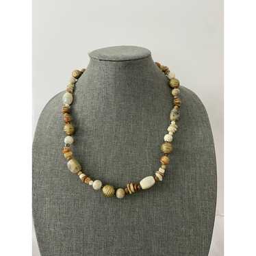 Generic Retro 70s brown gold and cream bead neckl… - image 1
