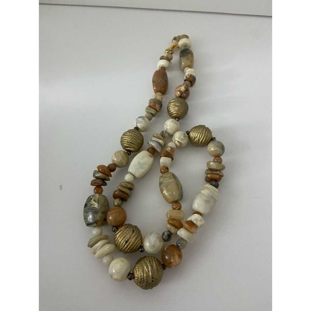 Generic Retro 70s brown gold and cream bead neckl… - image 5