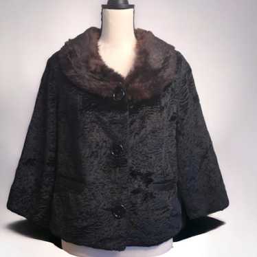 Vintage Mink Collar Fur Crushed Velvet Jacket