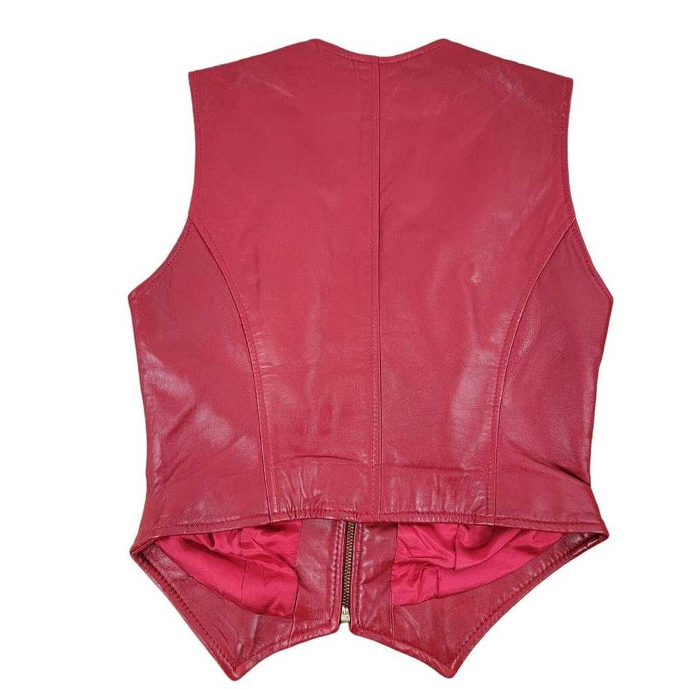 Vakko Red Leather Vest Womens Size Medium Gold Zi… - image 2