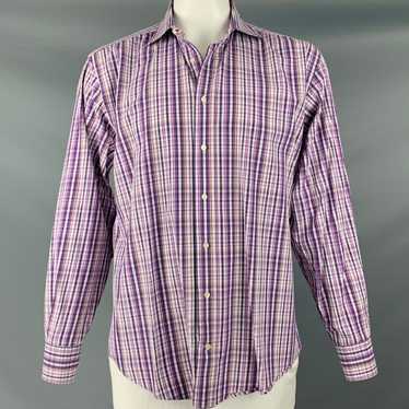 Etro Purple White Plaid Cotton Button Up Long Sle… - image 1