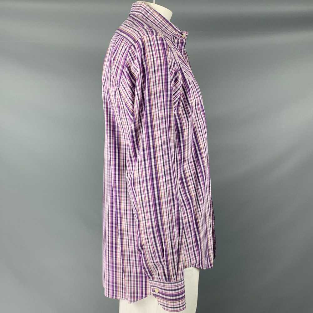 Etro Purple White Plaid Cotton Button Up Long Sle… - image 3