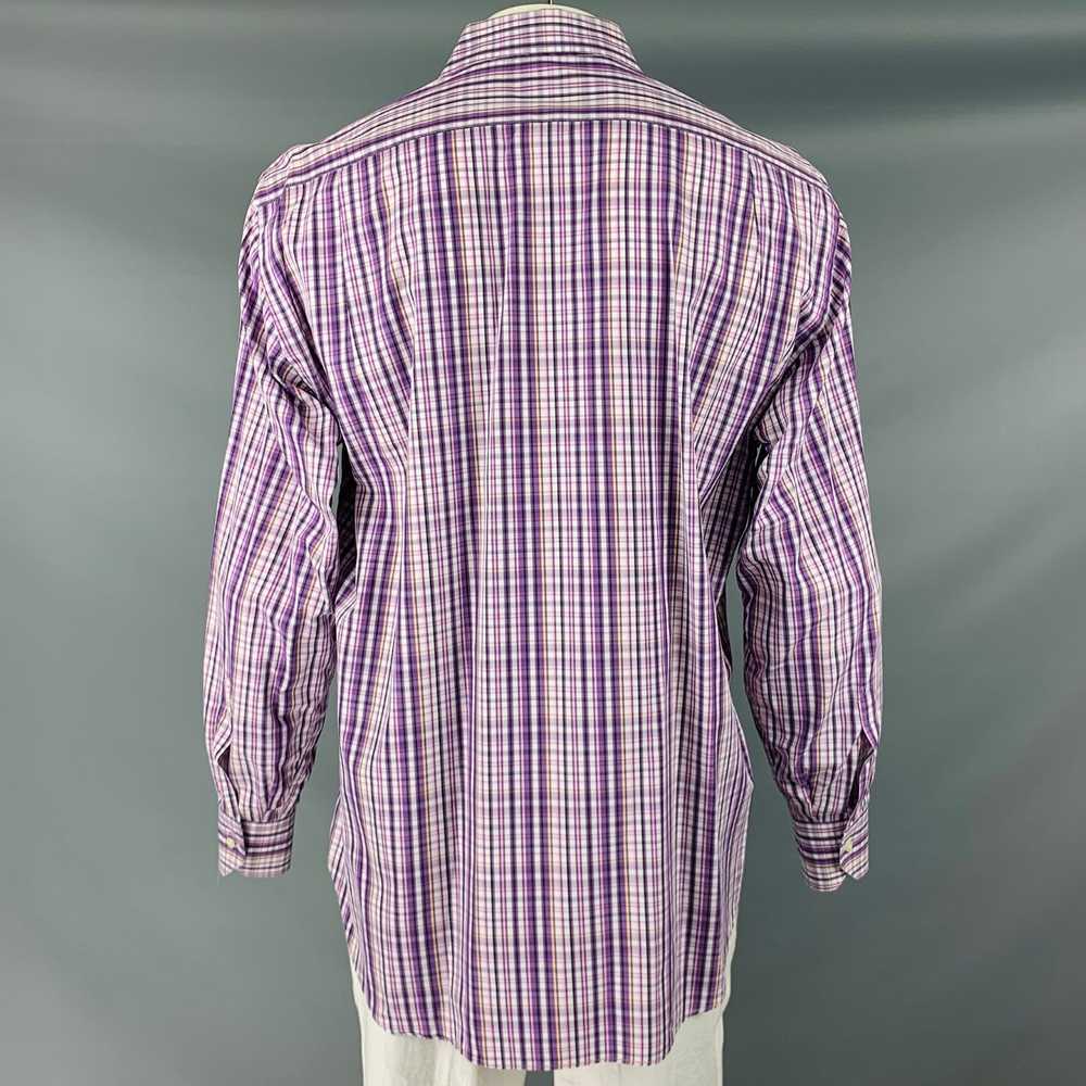 Etro Purple White Plaid Cotton Button Up Long Sle… - image 4