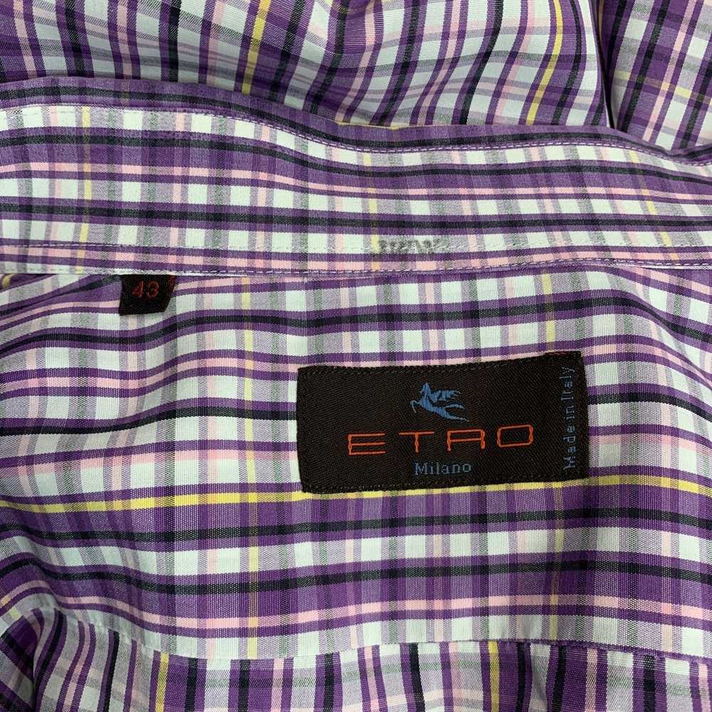 Etro Purple White Plaid Cotton Button Up Long Sle… - image 5